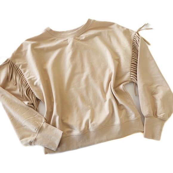 Sundays We are Sundays Beige Fringe Crewneck Sweatshirt Sz 1 Womens Small New